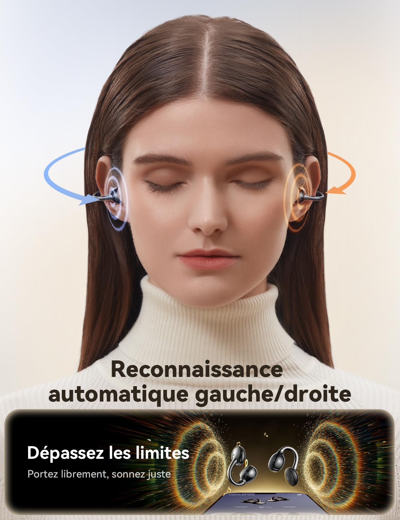 JOYROOM Écouteurs Open Ear,【Son Piloté par App】 Bluetooth 5.4, Ecouteurs sans Fil à Clip, 4.9g Ultra-Légers & Confortables, IA-ENC, Détection L/R Auto, Son Immersif, Idéaux pour Sport & Quotidien