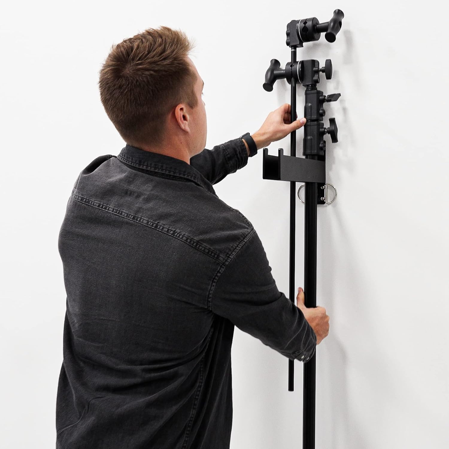 C Stand Wall Mount Bracket - Rack Wall Storage - Light Stand Bracket - Holds 5 C Stands - Heavy Duty Steel Production Hanger - Studio Organizer