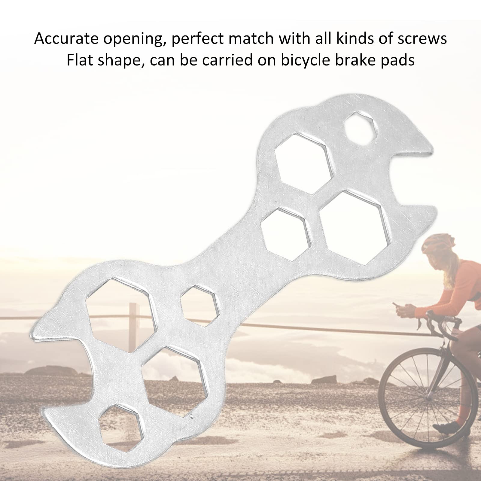 Yuecoom Flat Hexagonal Wrench, Multihole Hexagonal Mountain Bike Wrench Portable Multifunctional Steel for Bike Repair Tool