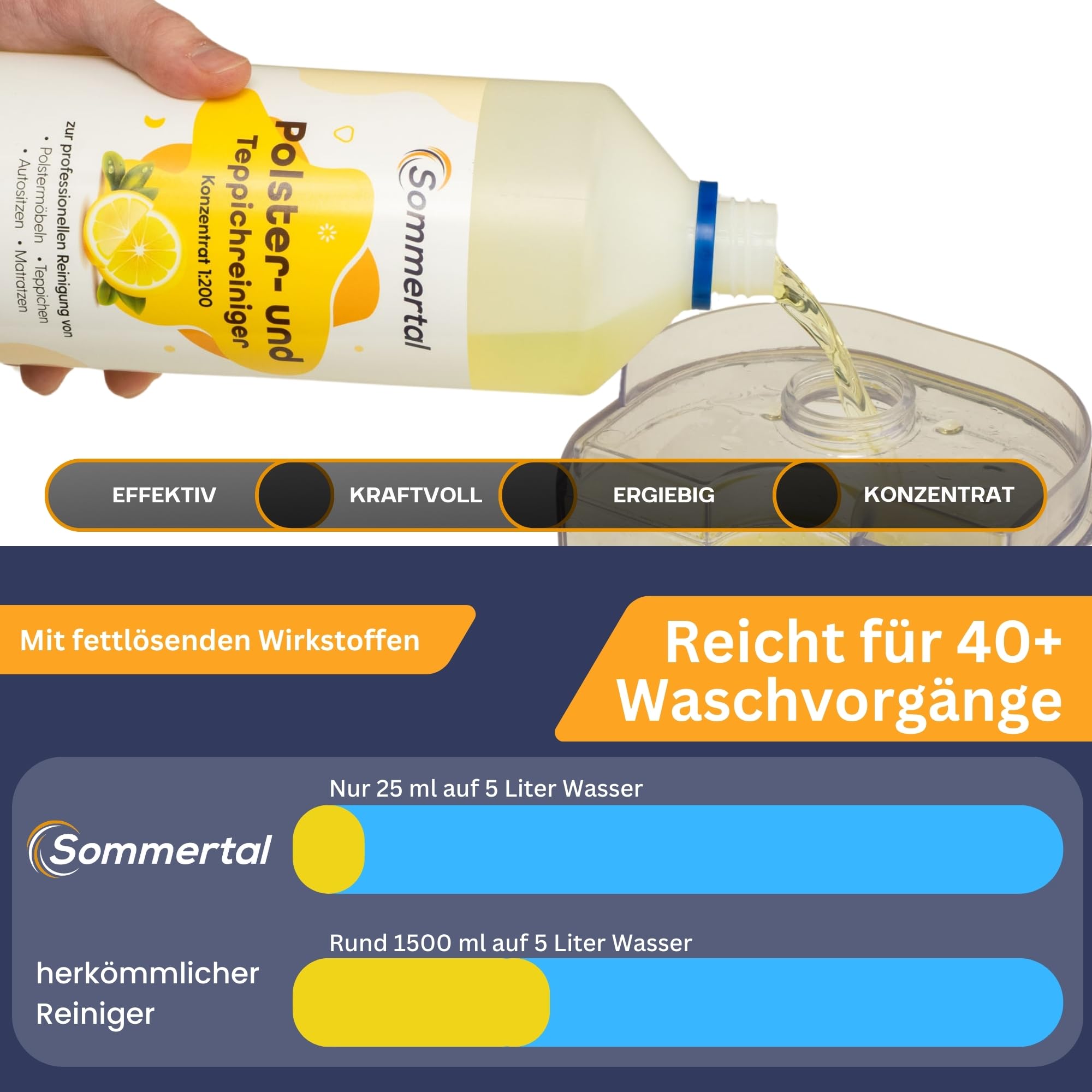 952 - 1 flacone di shampoo per tappeti, da 1 l, per tutte le lavatappeti, resa altissima! Rapporto di miscelazione 1:200 - testato e raccomandato per macchine HYDRO 7000, AQUAFILTER 2000 ed EXTRA 2000