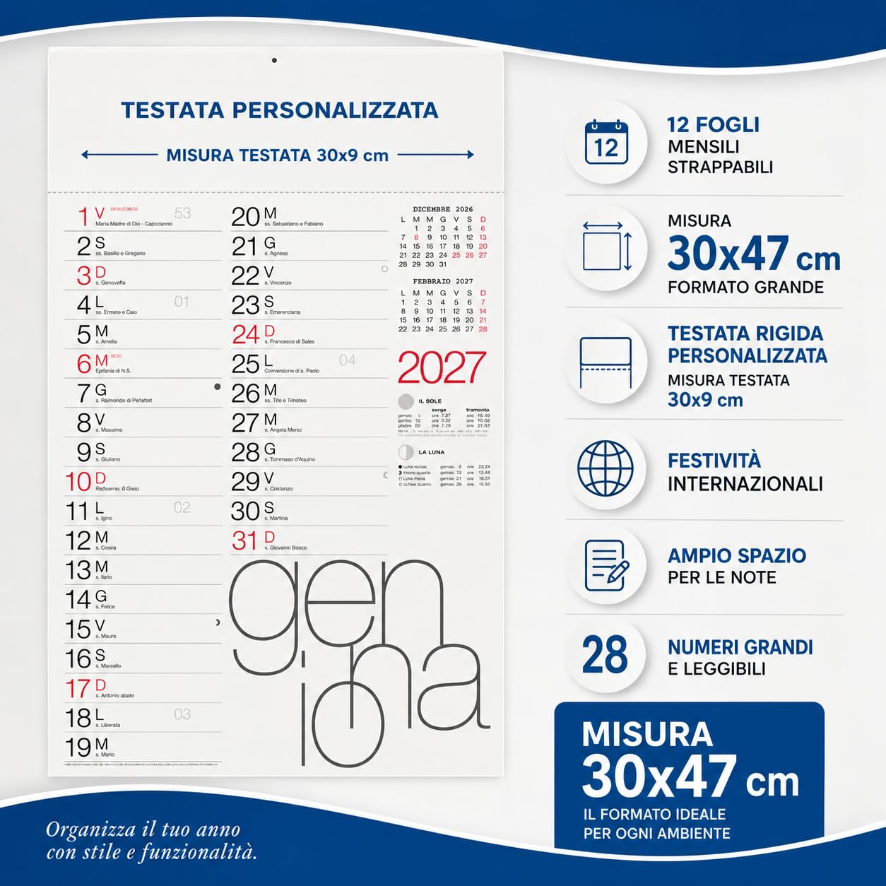 Calendari Personalizzati 2027 in Stock da 100 Pezzi Olandesi Grandi da Muro Notes sul Retro per Gadget Pubblicitari di Fine Anno e come Omaggio per i Clienti o Regali Aziendali | PA615