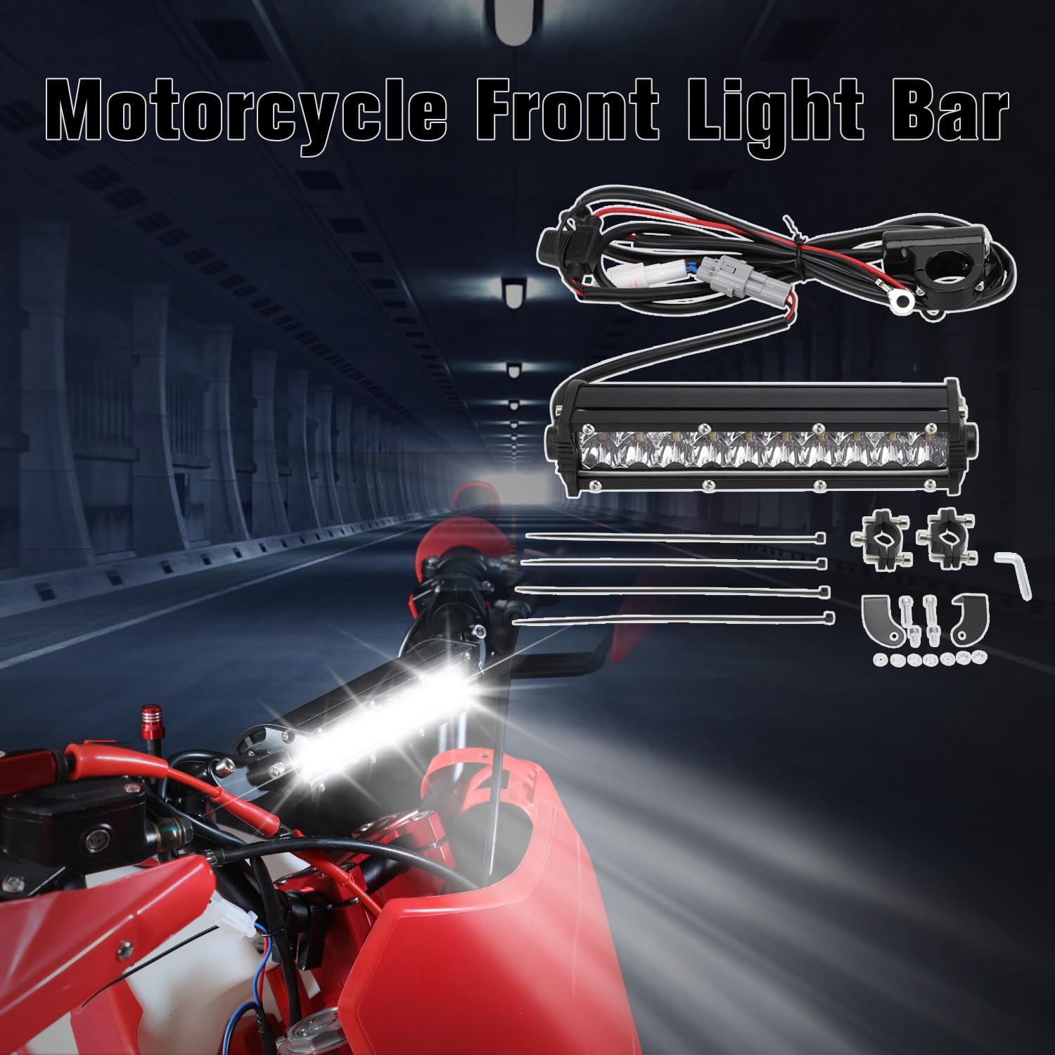 Barra luminosa a LED a doppia, 20,3 cm, 10-30 V, impermeabile, per fuoristrada, con kit di cablaggio, universale, per la maggior parte dei manubri da 7/8" YZ125 YZ250F WR250F KLX110 CRF110F Dirt