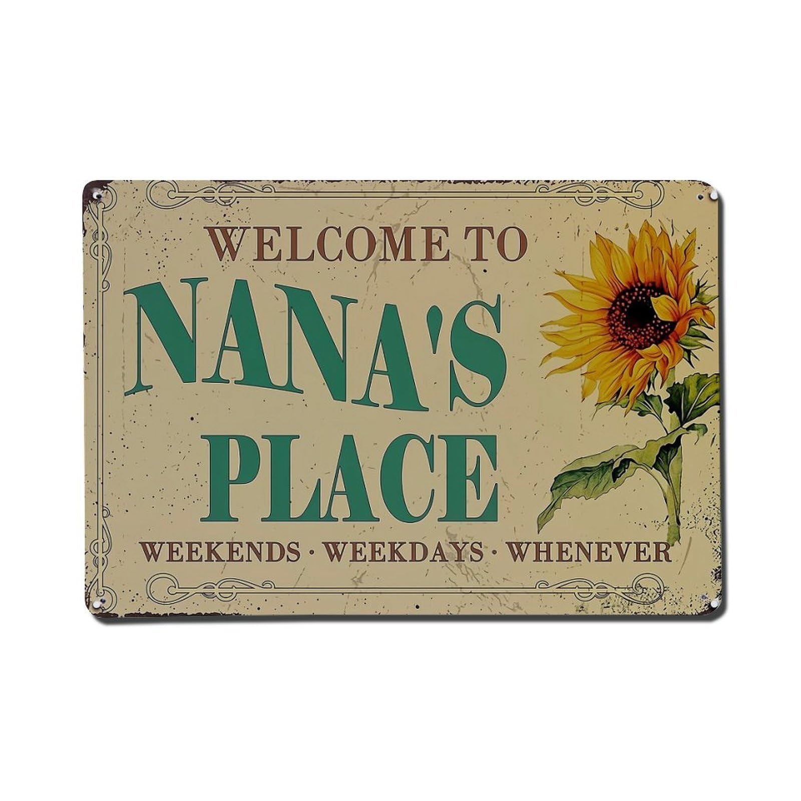 Welcome To Nanas Place Sign Retro Metal Tin Sign, Vintage Metal Poster for Bar, Home, Man Cave, Kitchen, Laundry Room Art Decor 8x12 Inch