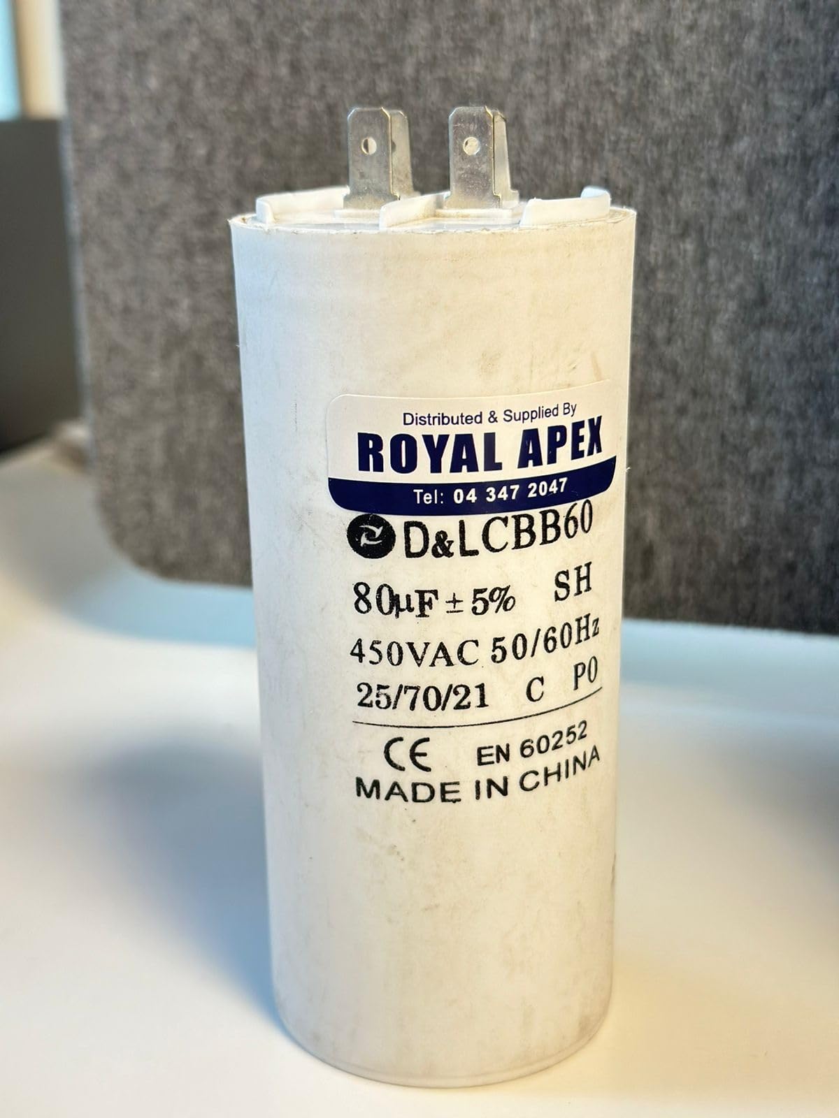 Royal Apex 2 Pin PVC Round Capacitor for Motor Compressor etc | CE EN60252 (2 PIN 80MFD (80µF))