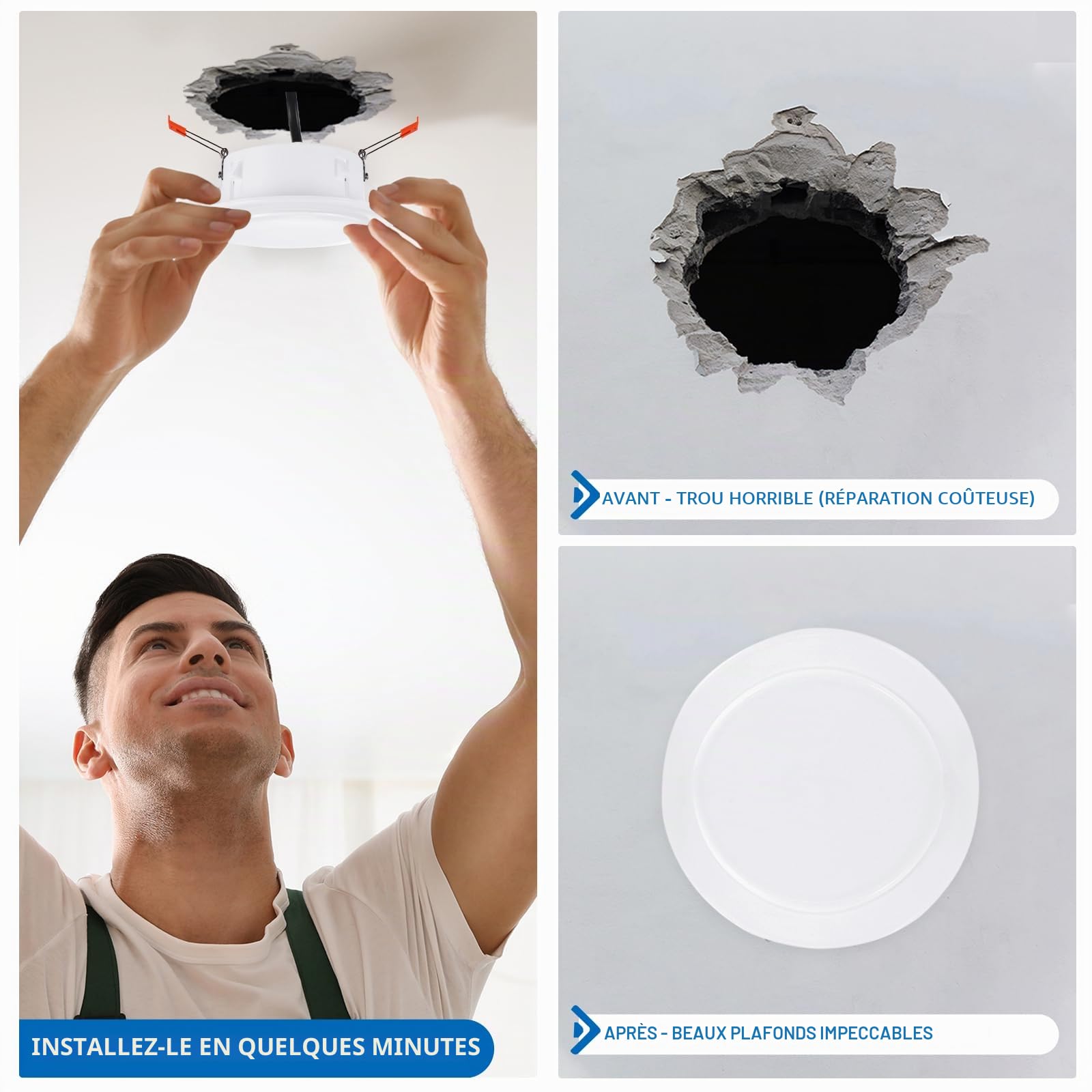 PATIKIL Plaque de Couverture de Plafond à Ressort de 6 Pouces Encastrée Murale Encastré avec Panneau à Boucle Adapté aux Ouvertures de Plafond en Verre Rond de 6,1 à 7,5 Pouces, Blanc