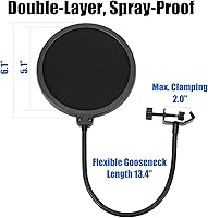 Vista 4 de Escudo de aislamiento de micrófono de estudio, con filtro pop y soporte de micrófono de escritorio de metal, 5 pliegues, plegable, protector