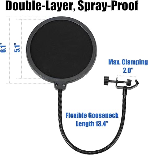 Miniatura 4 de Escudo de aislamiento de micrófono de estudio, con filtro pop y soporte de micrófono de escritorio de metal, 5 pliegues, plegable, protector de