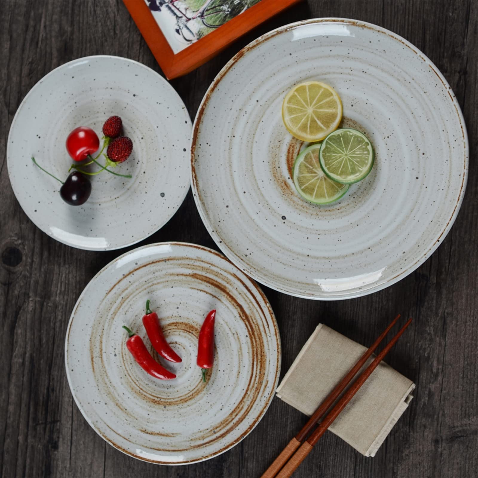 Zestawy obiadowe, Zestawy porcelanowych misek i talerzy, Zestaw ceramicznych naczyń obiadowych Retro, 16 szt. Zestaw naczyń kamionkowych Zestaw kombinowany zastawy stołowej