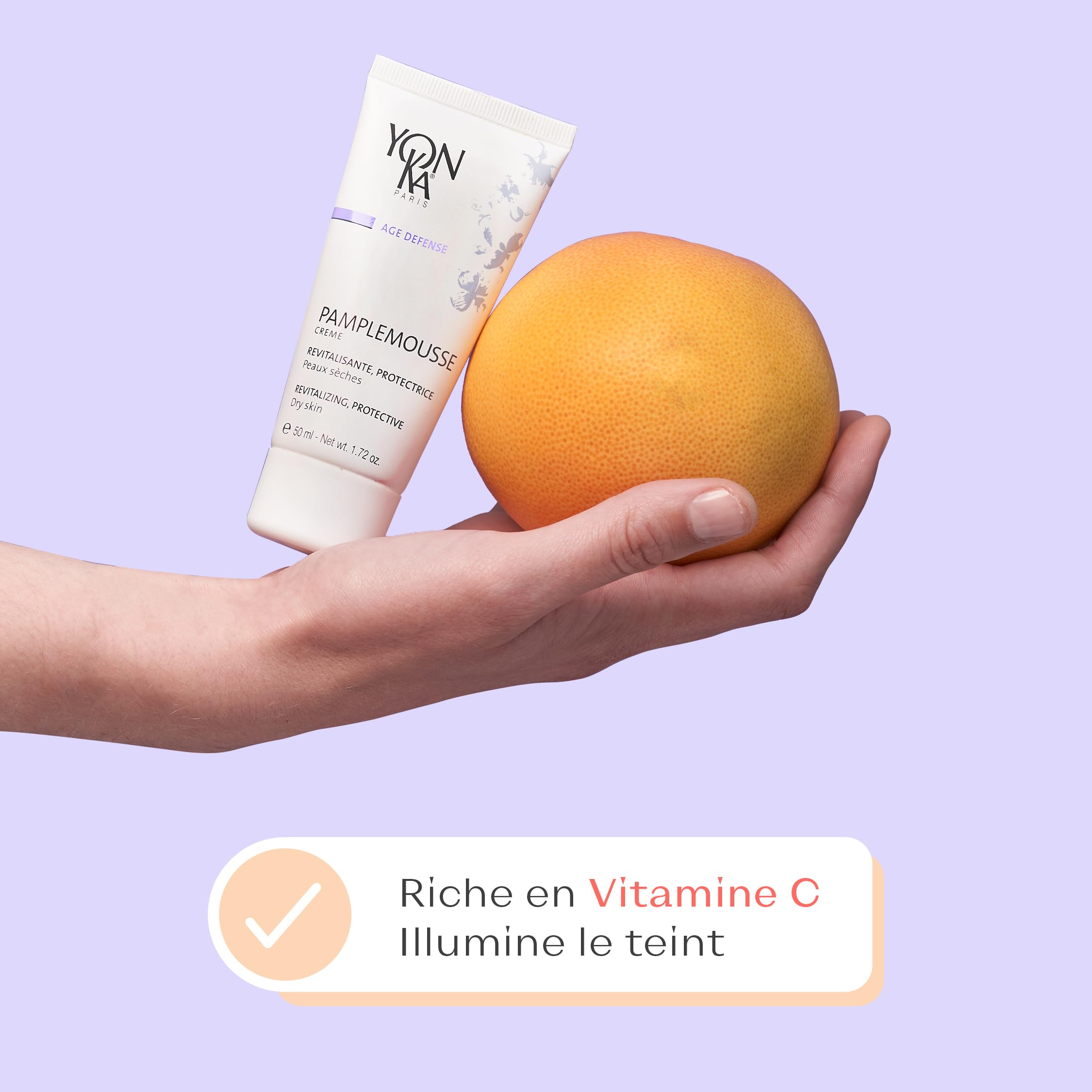 Pamplemousse Crème Peaux Sèches Yonka 50ml - Effet Éclatant et Anti-teint Terne - Vitamine C et Huiles Essentielles d'Agrumes - Protège et Resserre les Pores - 97% d'Ingrédients Naturels