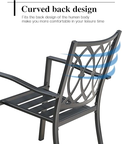 Miniatura 4 de Juego de 2 sillas de comedor apilables de metal para exteriores sillas de comedor de acero para patio con reposabrazos