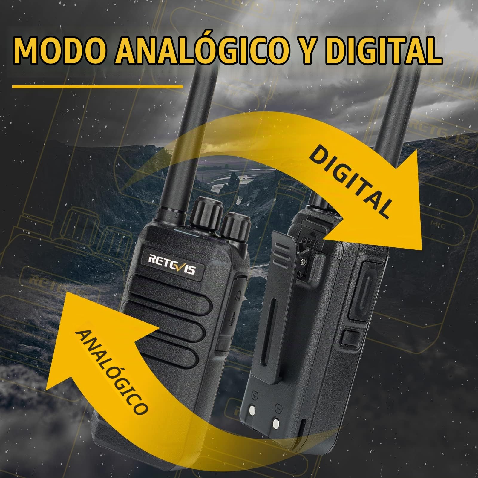 Retevis RT40 Digital DMR Walkie Talkie, PMR446 Radio Bidireccional Sin Licencia, 2000 mAh, VOX, 48 Canales Digital/Analógico Walkie Talkie para la Familia, Viajes (Negro, 1Pcs)