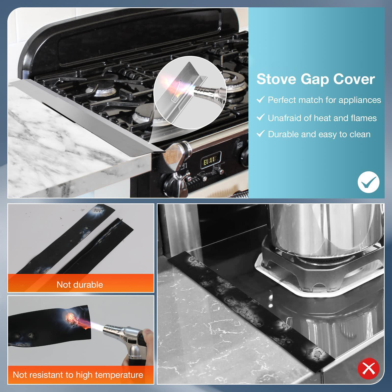 2-Pack Stainless Steel Stove Gap Covers - Heat-Resistant Filler For Oven & Countertop Gaps