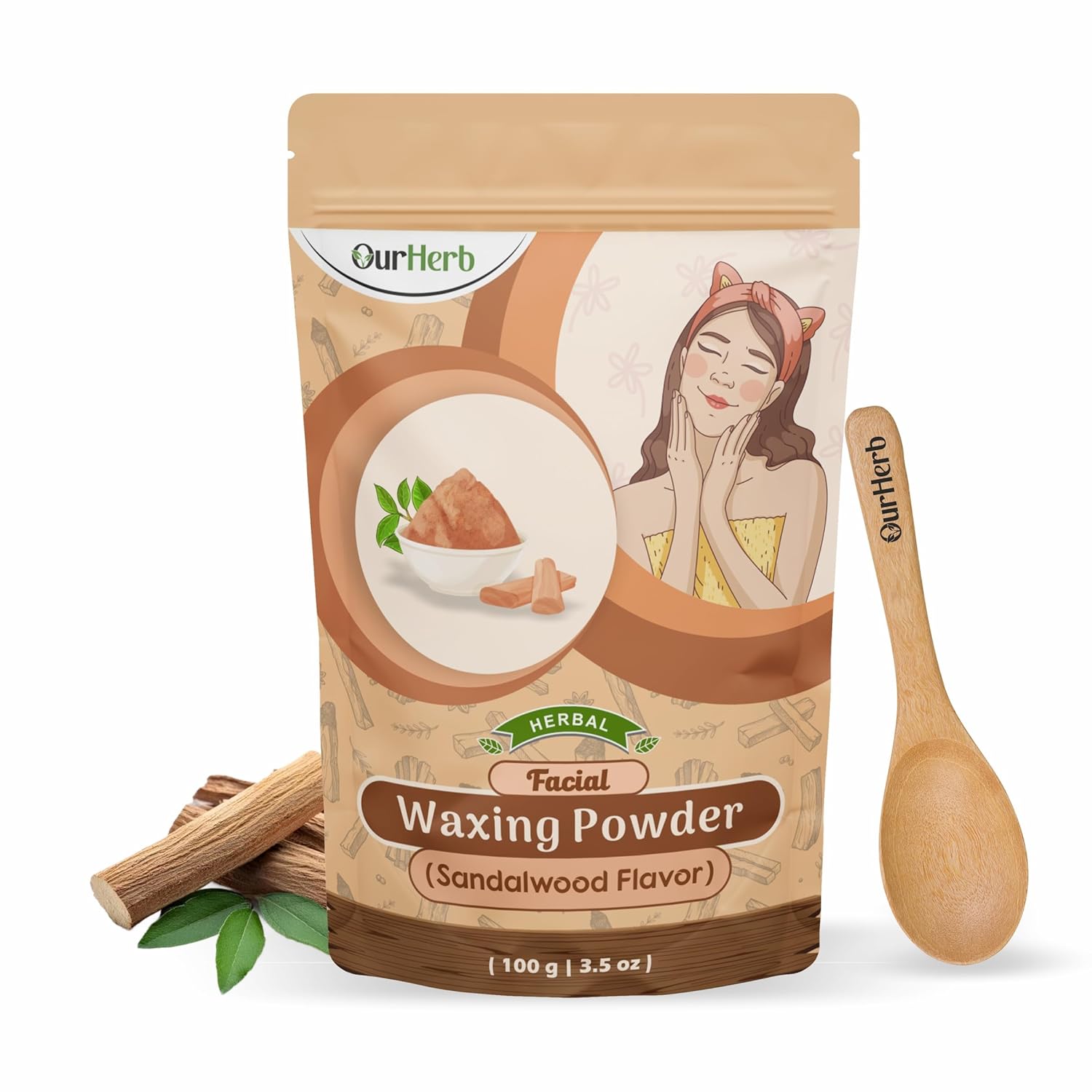 Facial Wax Powder – Sandalwood Flavour |Painless Herbal Hair Remover for Men & Women | No Chemicals, No Irritation – 100g | 3.5 oz