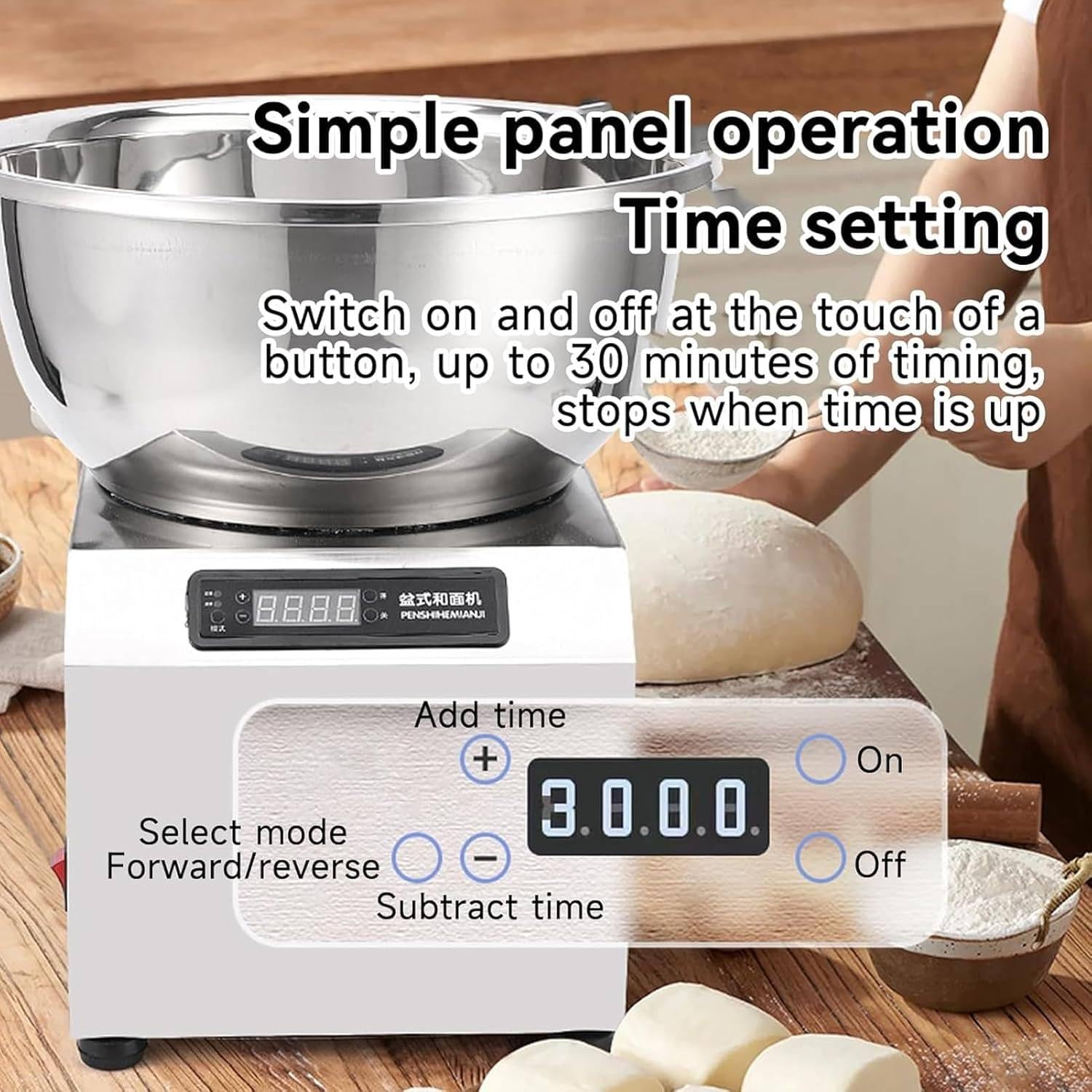 Mezclador de masa comercial con calefacción y fermentación, acero inoxidable, pantalla LCD, temporizador, amasadora para panadería