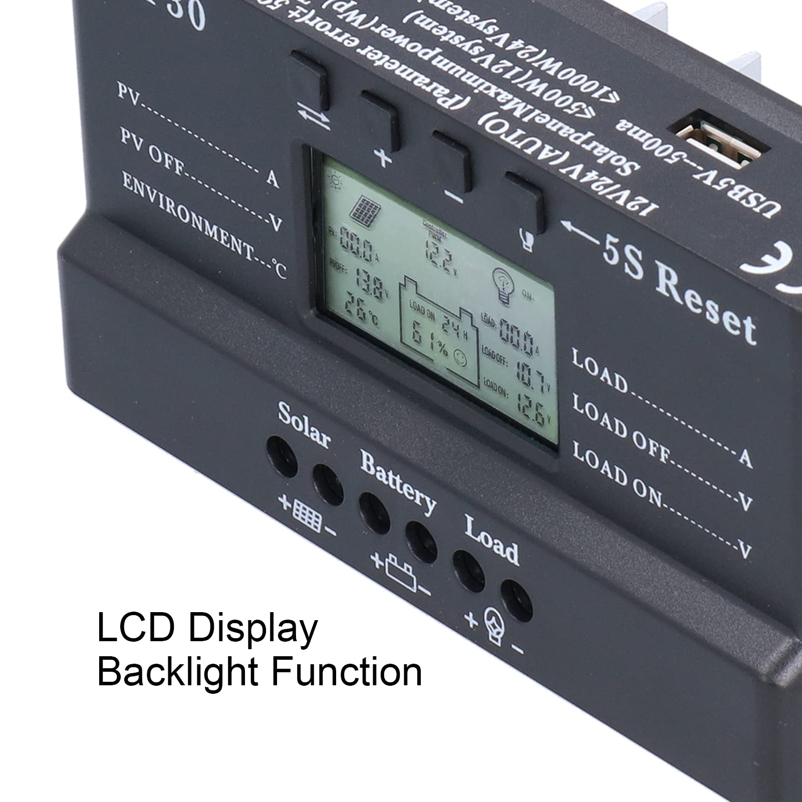 Kontroler ładowania słonecznego 30A 12/24V podświetlenie wyświetlacza LCD ochrona obwodu Port USB MPPT PWM regulator baterii