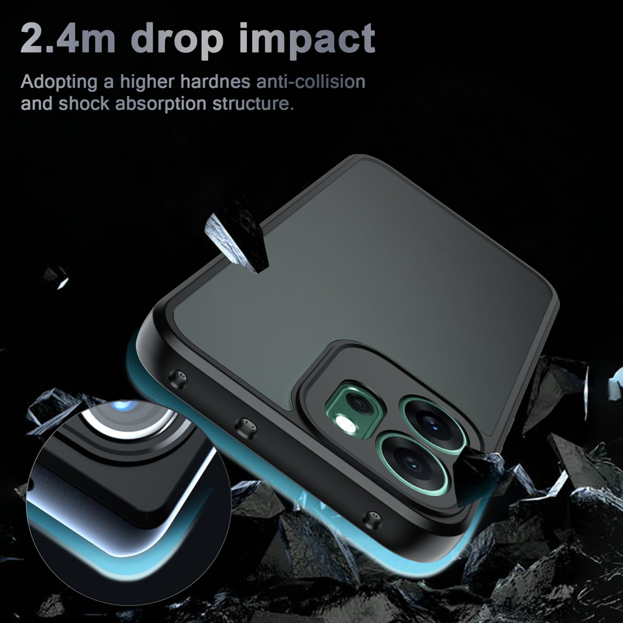 zZjoOoj Cover per OPPO Reno 14 F 5G/ Reno 14 FS 5G Custodia Con 2 Pezzi Pellicola Vetro Temperato, Traslucida Opaco Retro Antiurto Cellulare Custodia,Antiurto, Anti-Graffio (Nero)