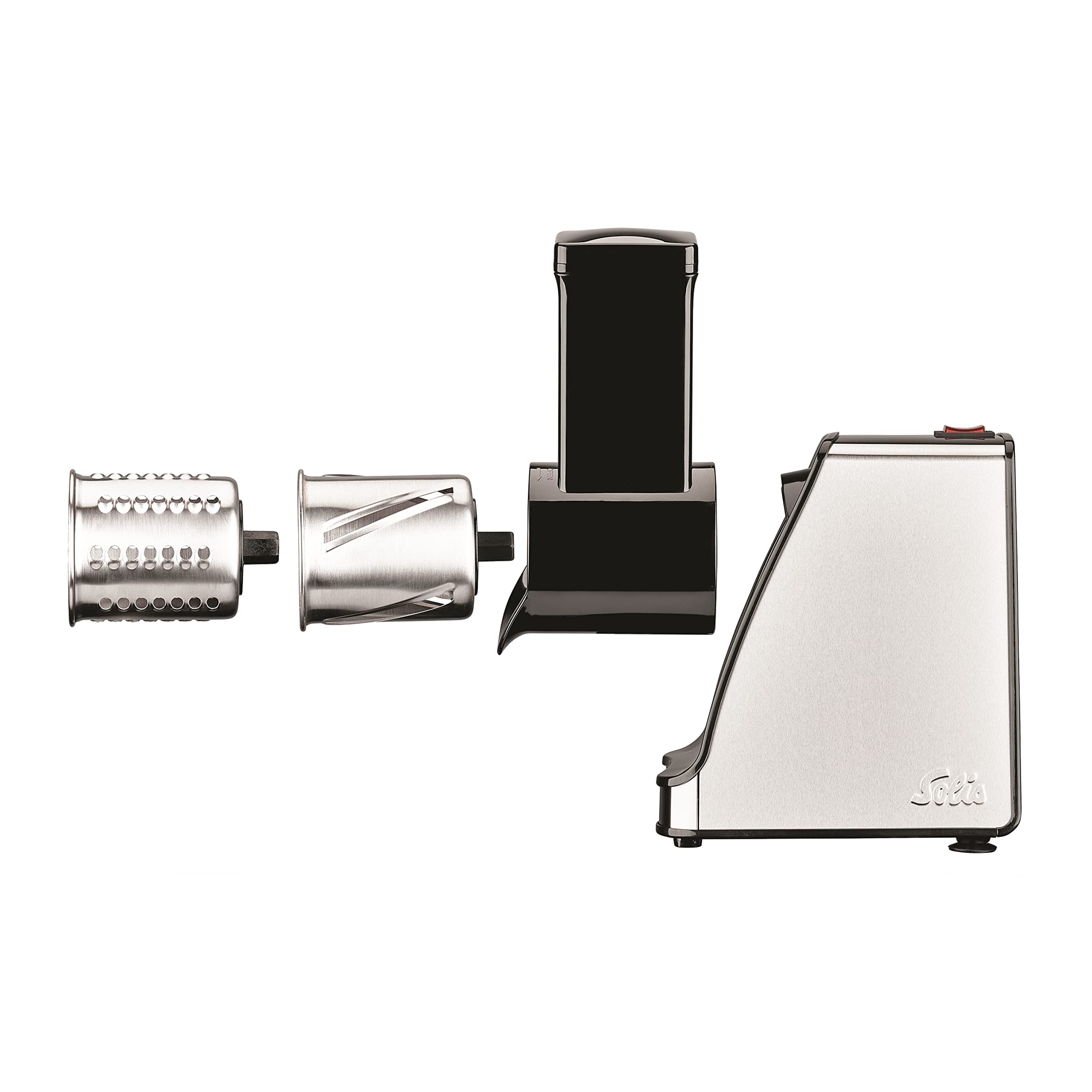 Solis Elektrischer Gemüseschneider Slice & More 8401 - Allesschneider - Spiralscheider - Multiraffel + Schneidemaschine + Gemüsereiber mit 5 Schneidetrommeln - Edelstahl/Kunststoff - 350 Watt