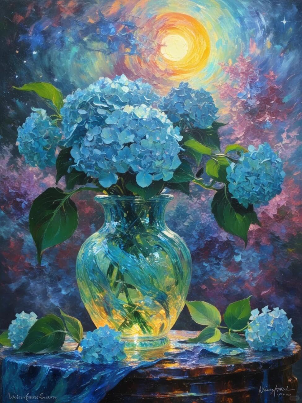 Henypt Cross Stitch Kit Hydrangeas in a vase Flowers DIY Needlepoint Set for Adults Beginners with Accessories Handmade DIY/Gifts 14CT 60x80cm