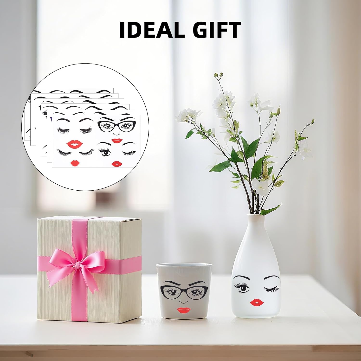 Tmtains 6Pcs Face Stickers for Crafts Funny Eyes Lips Mouth Nose Stickers Reusable Make a Face Sticker for Halloween Holiday Party Supplies Creative Flower Pots Stationery Cup DIY Decals Decoration
