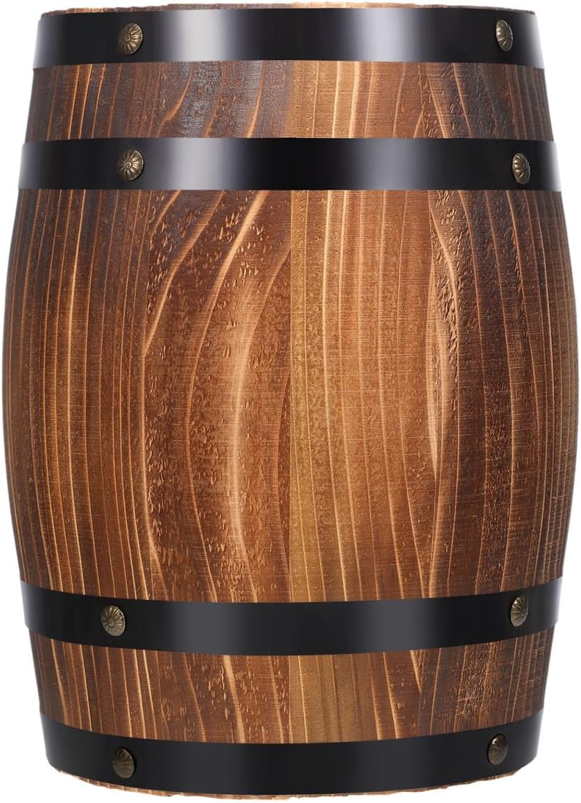 OFFSCH Rustic Oak Wood Wine Barrel Planter 8.2 Inch - Antique Beer Barrel for Garden Patio Home Bar Decor