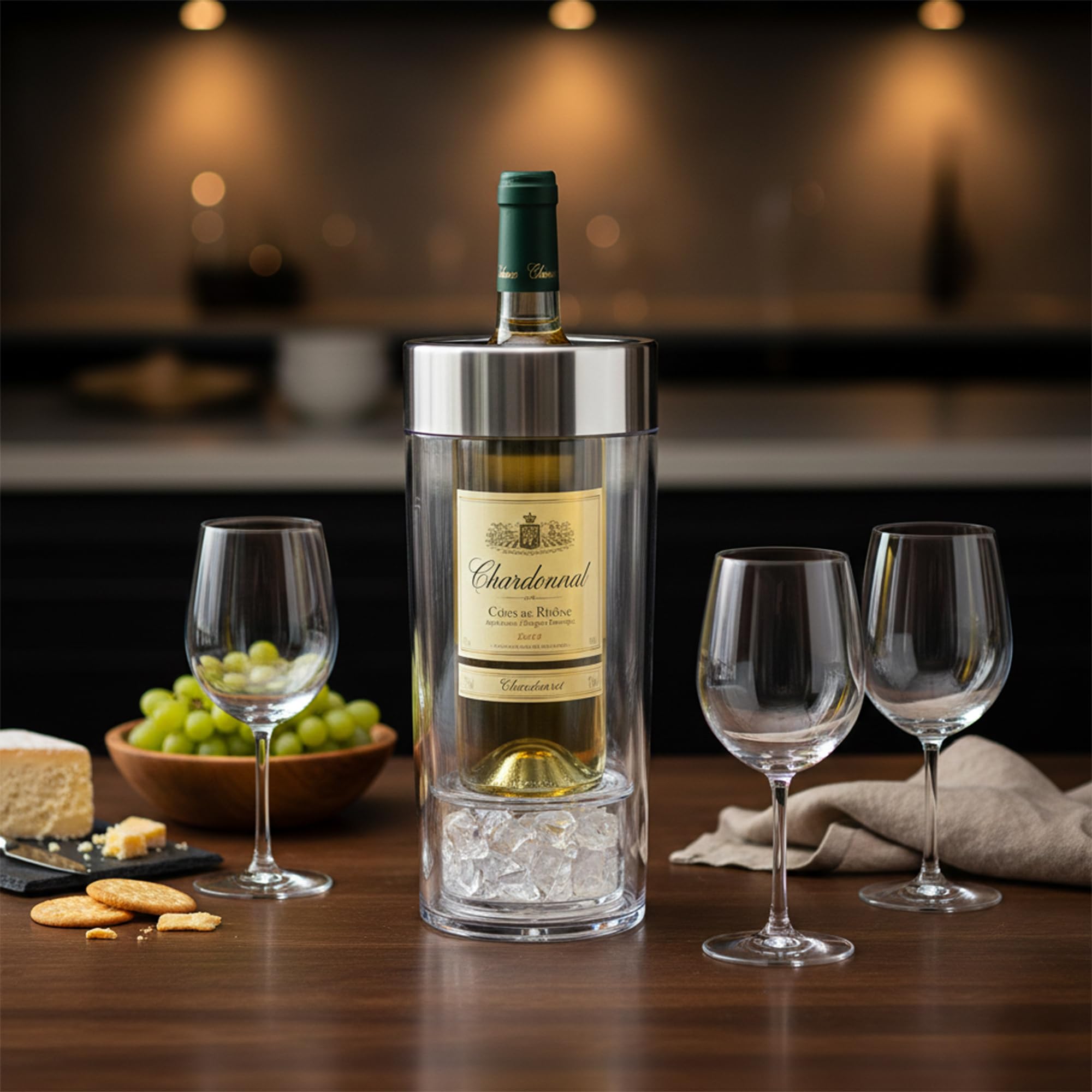 Amazing Abby - VinoChill - Acrylic Double-Wall Wine Chiller with Ice Chamber, Clear Plastic Insulated Champagne Bucket with Enhanced Cooling Bottom, Great for Party, Dinner, and Outdoor Entertaining — Amazon image 4