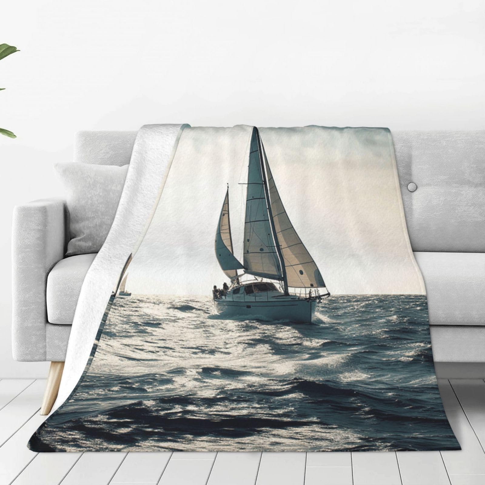 Ocean Sailing Throw Blanket for Couch, Plush Fuzzy Soft Flannel Blankets and Throws for Sofa, 60"x50" Bed Blankets for Travel Camping Chair, All Season Warm Fleece Blanket