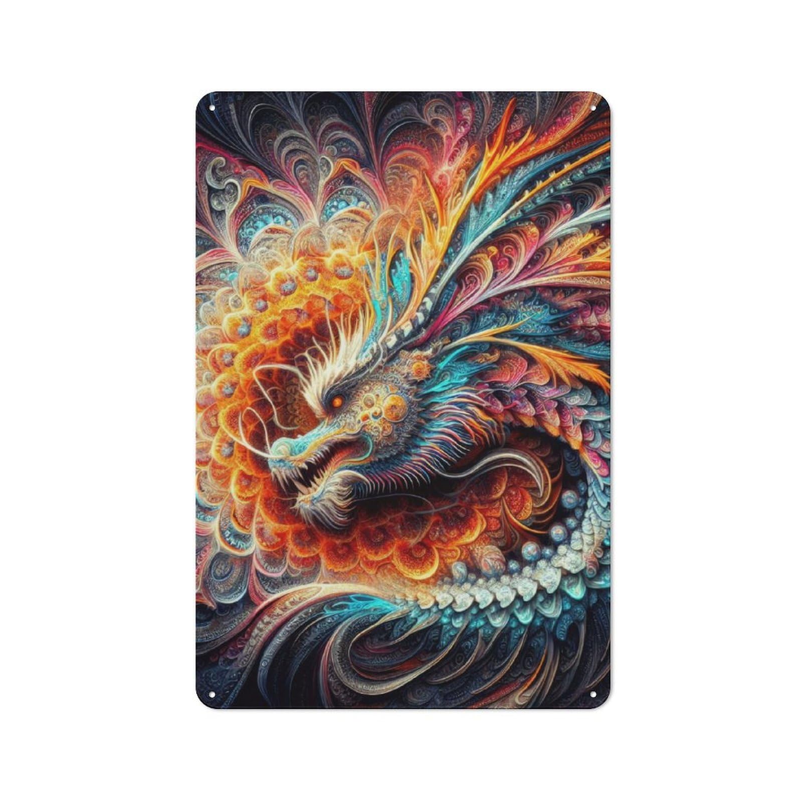 Junmoney Dragon Of The Prism Realms Retro Metal Plaque 30X20cm For Bar Or Restaurant, Suited To Restaurant Interior Fans