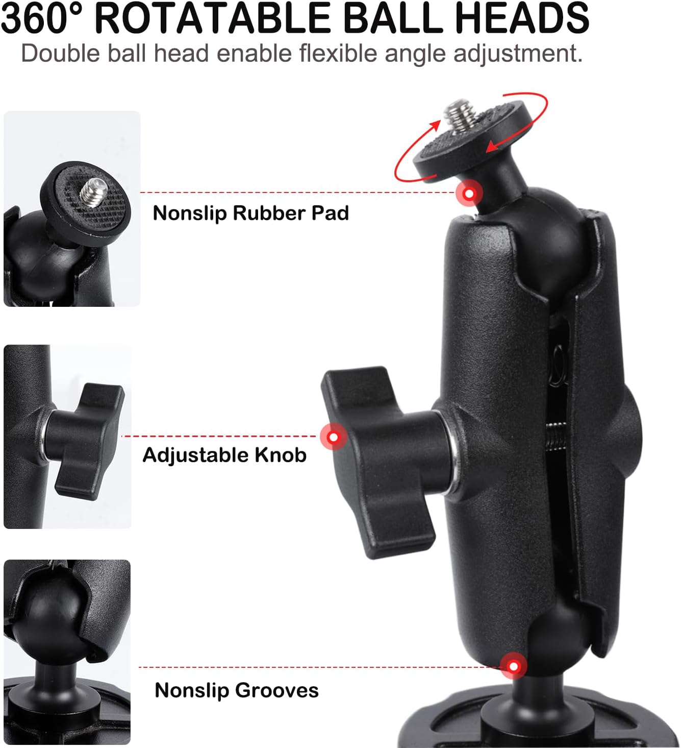 PellKing Camera Vacuum Suction Cup Mount Compatible with Insta360 X5/X4/X3,GoPro Series and DSLR Camera,iPhone 16/15/14/13/12 Series,3.94” Double Ball Head Magic Arm 4.5" Air Pump Vacuum Suction Cup