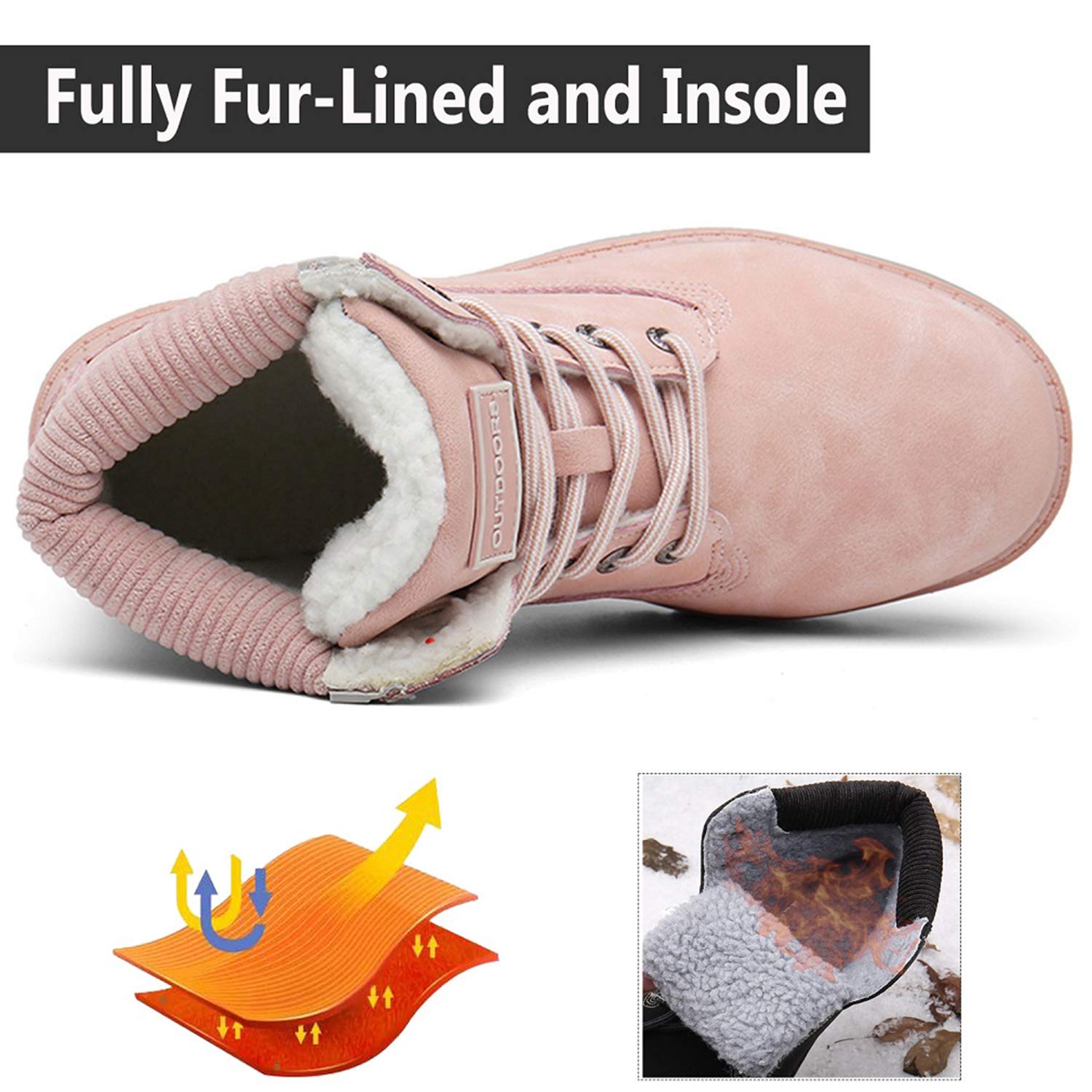 Stivali Uomo Donna Inverno Scarpe da Neve Caldi Snow Boots Impermeabili Stivaletti Pelliccia Stringate Outdoor