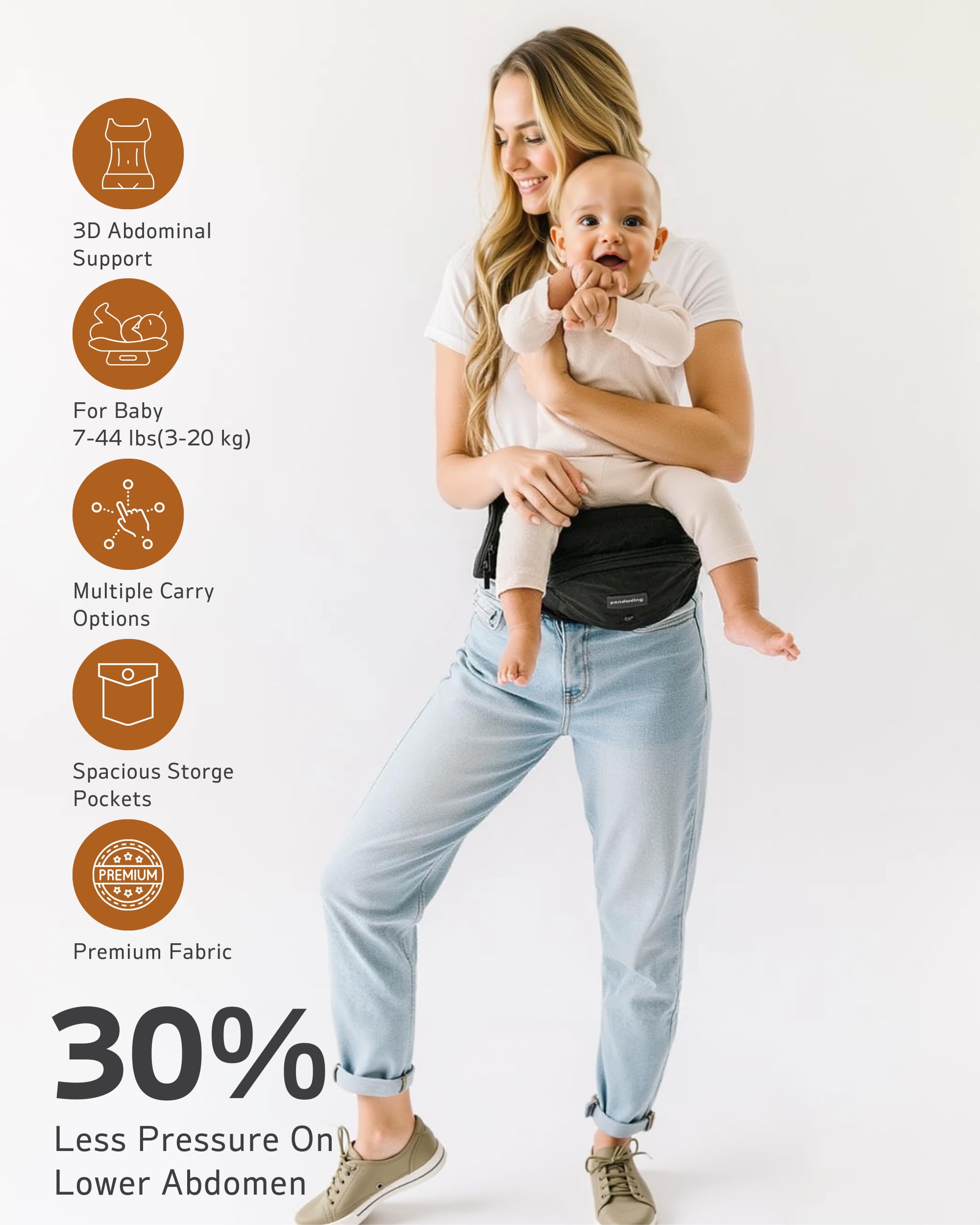 Pandanling, Baby Carrier with Hip Seat Newborn to Toddler, Mom's Choice Award Winner, 6-in-1 Ways to Carry - Image 3