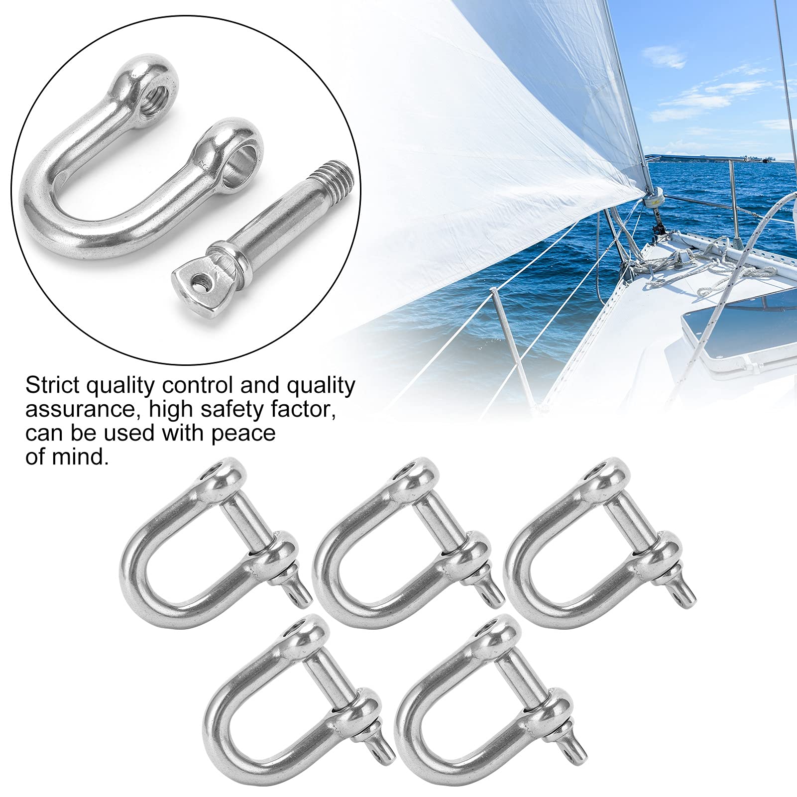 Straight Dshackle Stainless Steel Shackle, High Safety Factor D Shackle Straight D Shackle for Chains for Wirerope Lifting