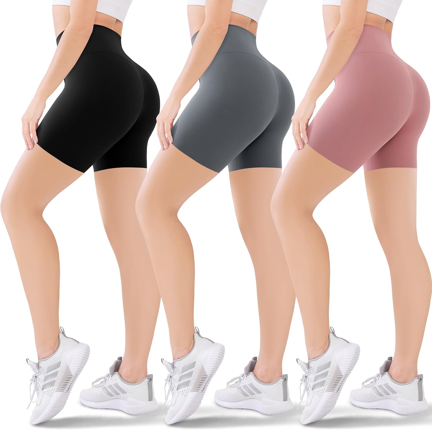 Blisset 3 Pack Women’s Knee Length Leggings-High Waisted Capri Leggings Biker Shorts Yoga Workout Exercise Casual