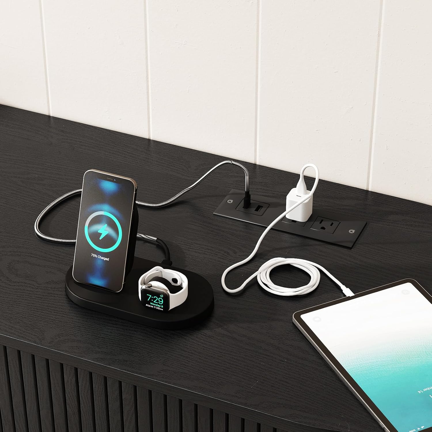 ONBRILL 55" TV Stand with Power Outlet for TVs up to 60 Inch, Entertainment Center with Storage and Adjustable Shelves, Modern Media Console with Sliding Doors for Living Room, Black - Image 5