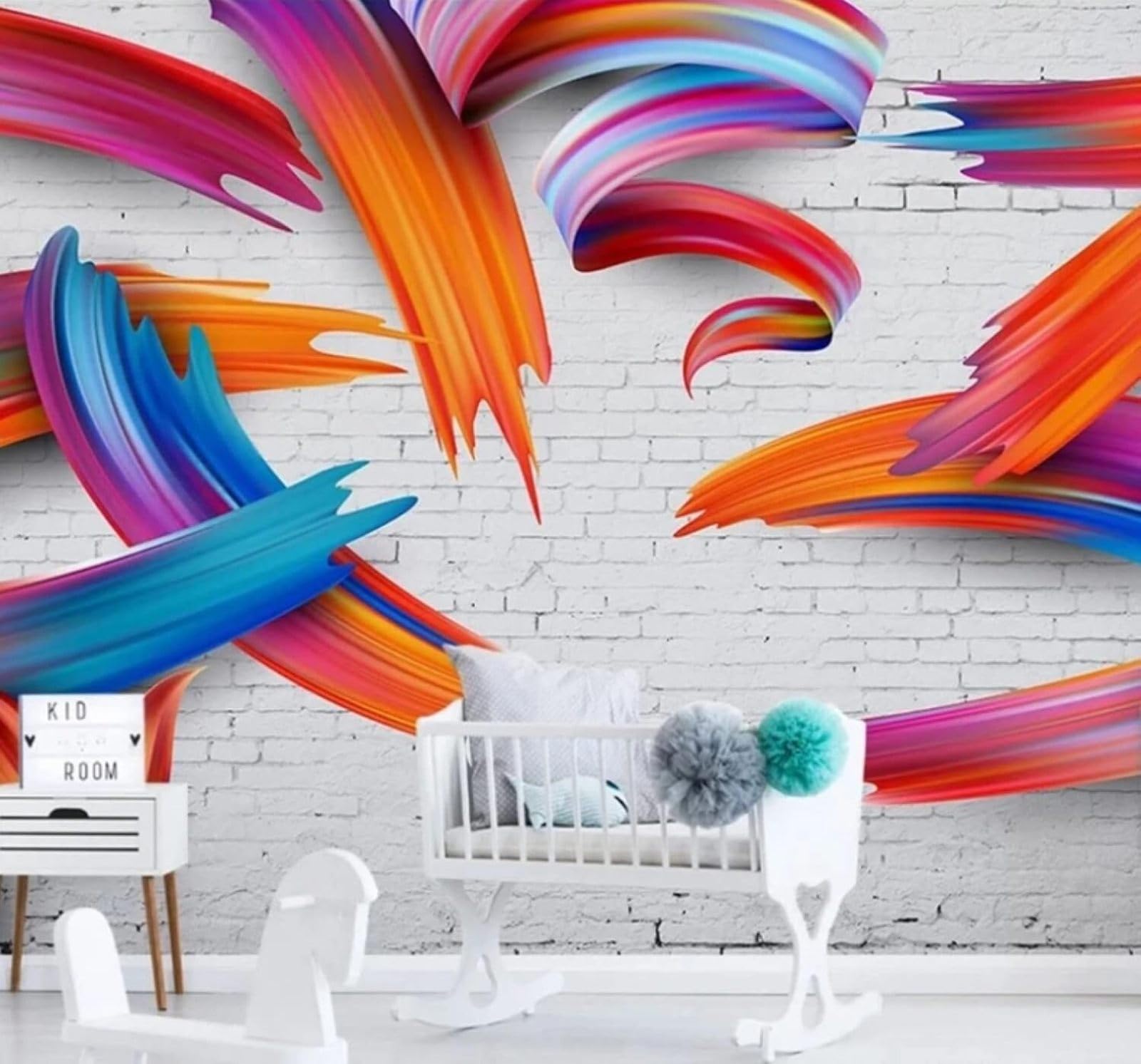 XLMING Abstract Colourful Geometric Lines Brick Wall 3D Wallpaper Luxury Silk Study Dining Feature Sofa Grey Bedroom Living Room Tv Decorative Wall-300cm×210cm