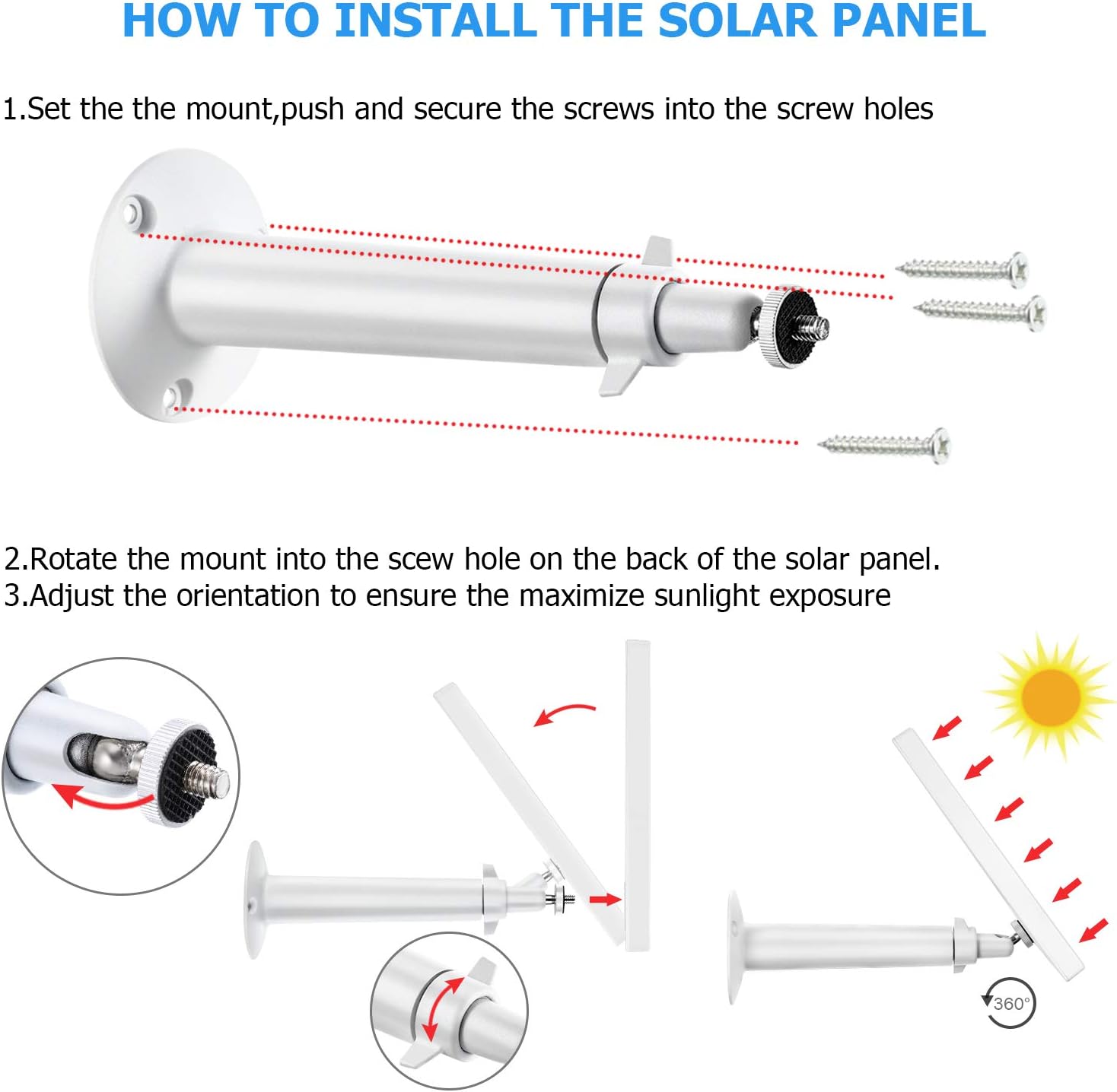 Solar Panel Compatible with Blink XT XT2 Outdoor/Indoor Security Camera and an Adjustable Mount, 12 Feet/ 3.6 m Cable, Supply Power Continuously by Solar Panel (White)