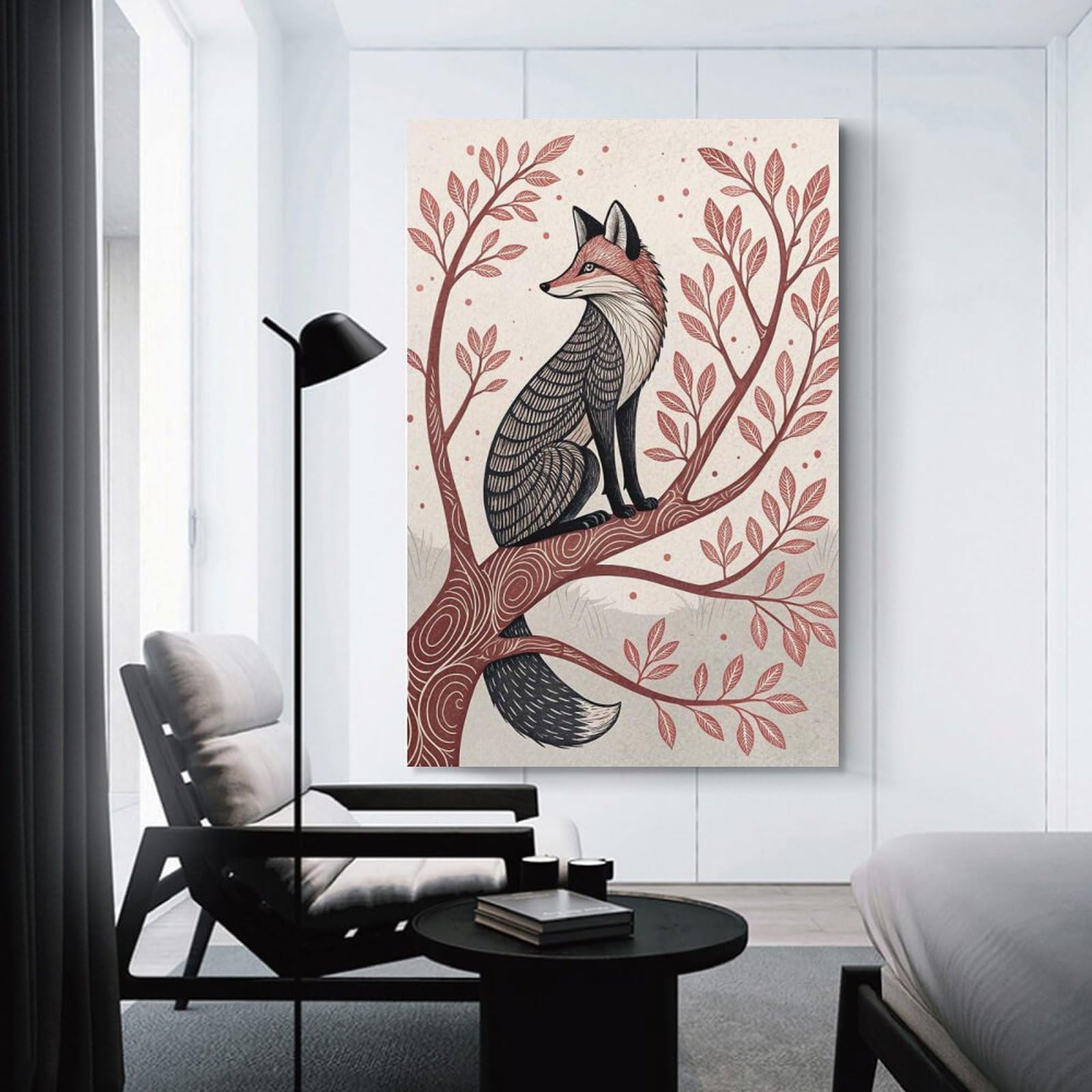 Junmoney Stylized Fox Sitting on A Tree Branch Canvas Wall Picture 20x30inch(50x75cm), for Contemporary Homes, Apartments Or Offices, Wall Decor with Flexible Room Appeal