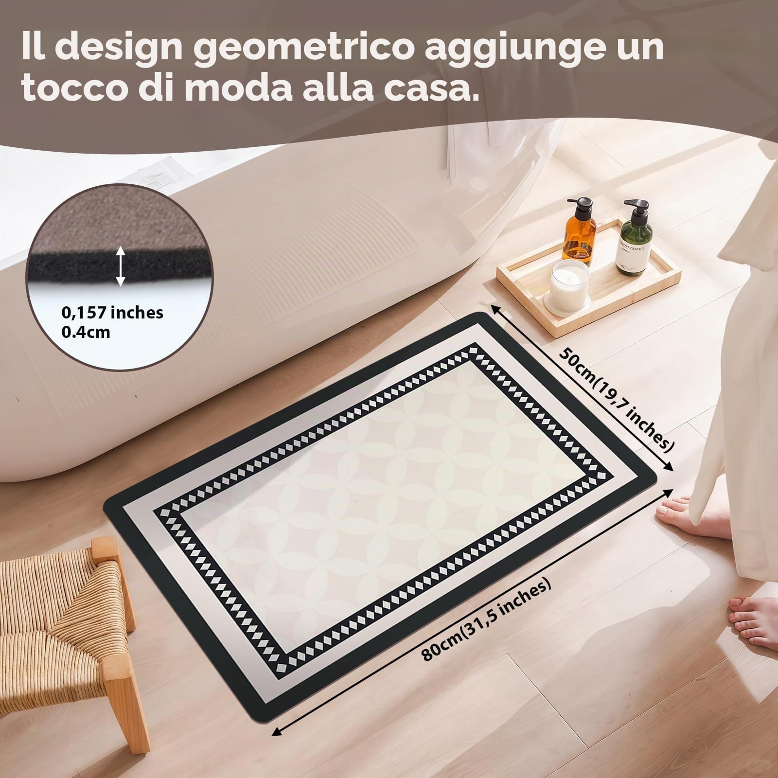 Livienne Antiscivolo Assorbente ad Asciugatura Rapida Tappeto in Diatomite per Bagno Tappeto in Pietra Diatomite, Giallo, Quadrato, 50 * 80 cm (Rettangolare, Geometrico)