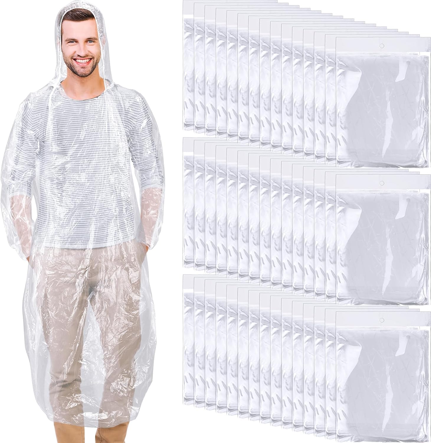 Handepo 200 Pcs Adults Rain Ponchos Bulk Disposable Rain Ponchos with Hood Emergency Disposable Raincoat for Adults Homeless