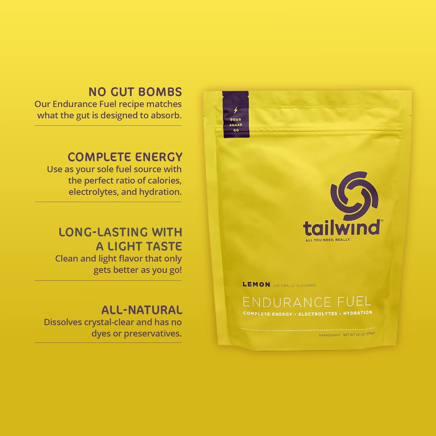Tailwind Nutrition Endurance Fuel Lemon 30 Servings, Hydration Drink Mix with Electrolytes and Calories, Non-GMO, Free of Soy, Dairy, and Gluten, Vegan Friendly : Health & Household