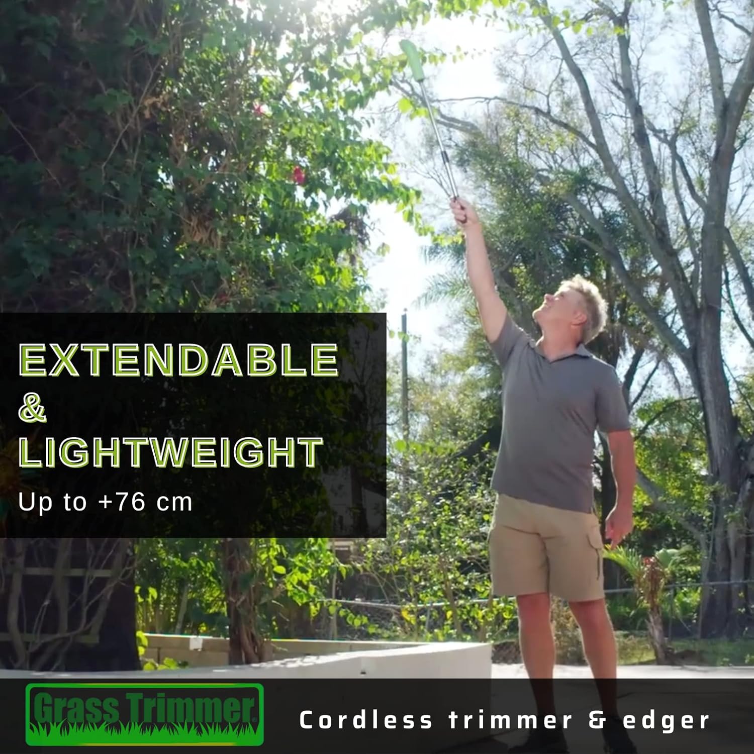 Cordless Grass Trimmer BEST DIRECT, Wireless, Powerful, Lightweight, Practical and Convenient to Use, with Extendable Stick, Waste Protector