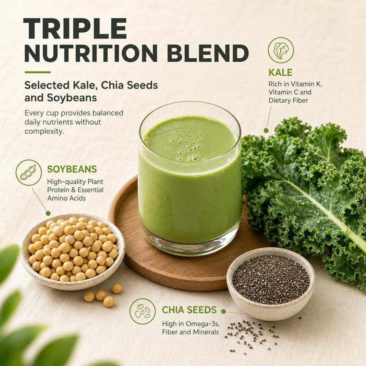 Bevanda Di Soia Con Kale E Chia, Polvere Con Ceci Per Colazione, 245g