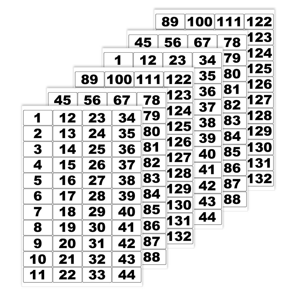 Consecutive Stick on Numbers Waterproof Sticky Numbers 2 Set of (1 to 132) Rectangle Sticky Number Labels 25 x 50 mm Packwith®