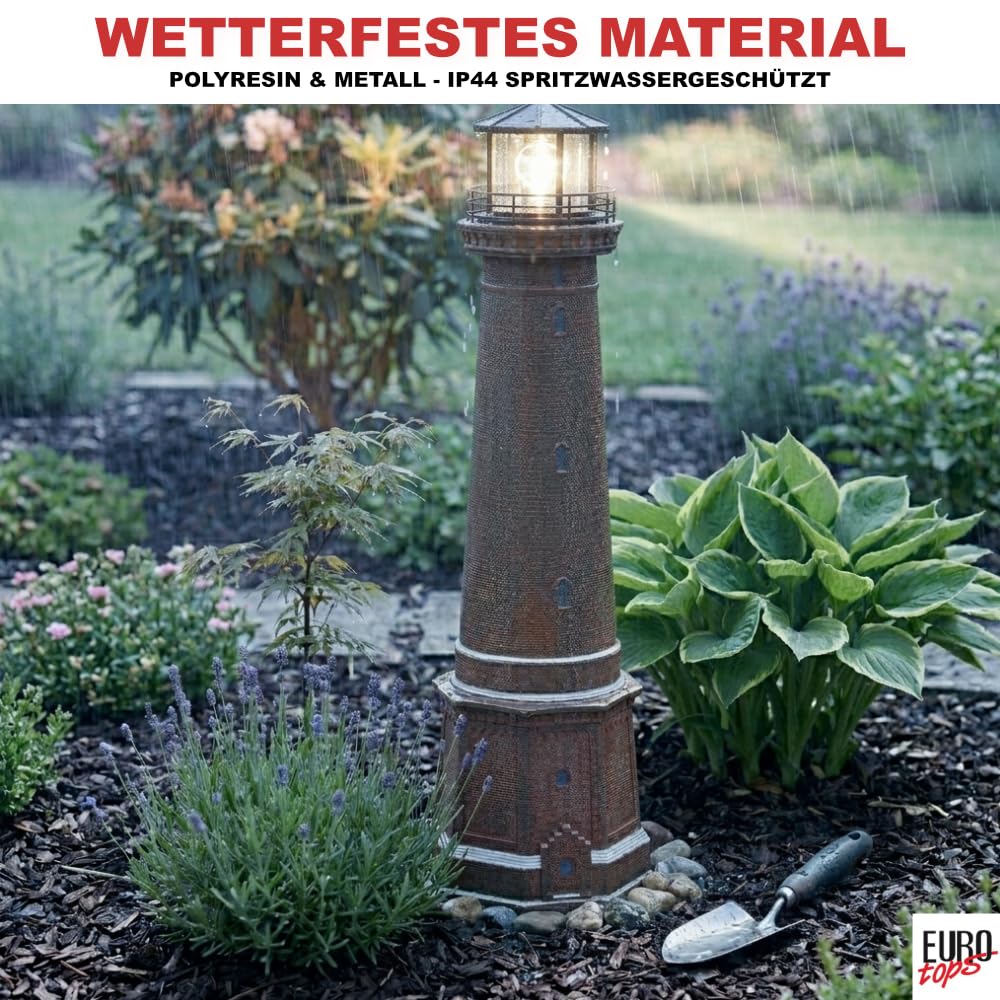 EUROtops Solar-Leuchtturm Borkum, handbemalt, 88 cm, XXL, maritim