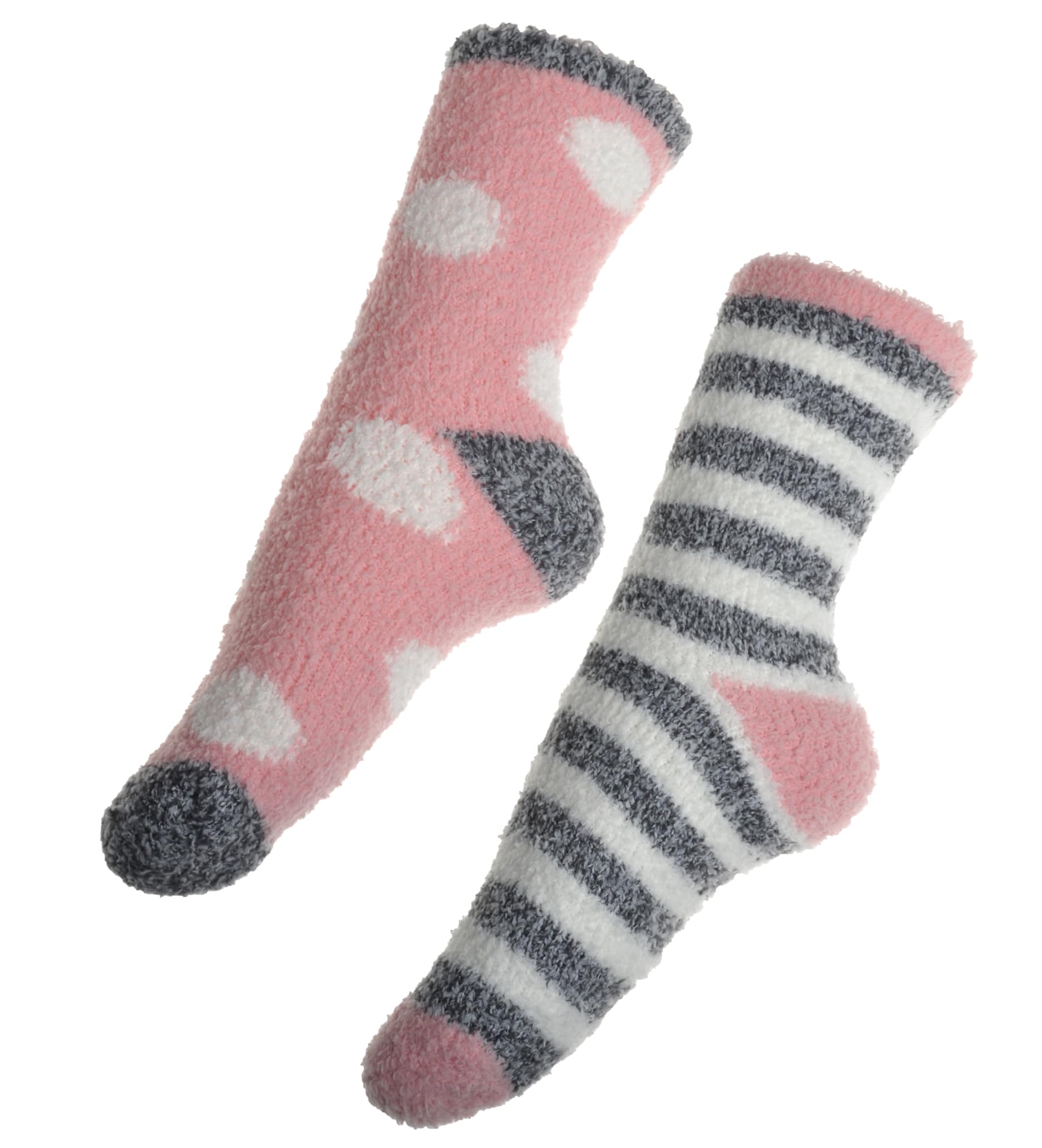 Wb Socks Women's Spots & Stripes Fluffy Cosy Socks - 2 Pair Pack