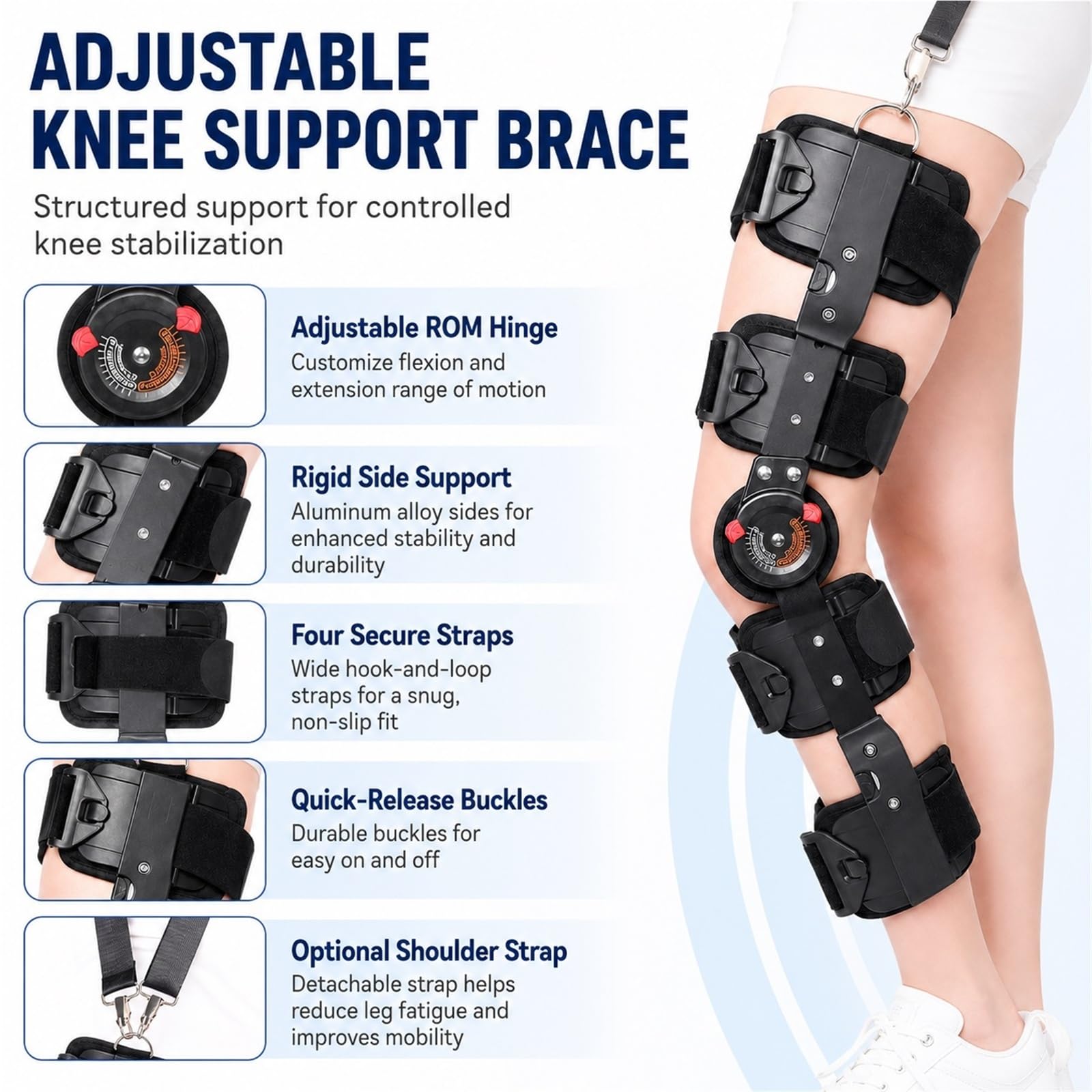 Rodillera Ortopédica Articulada ROM Inmovilizador de Rodilla Ajustable para Rehabilitación Postoperatoria Menisco ACL Artritis Soporte Médico para Hombre y Mujer