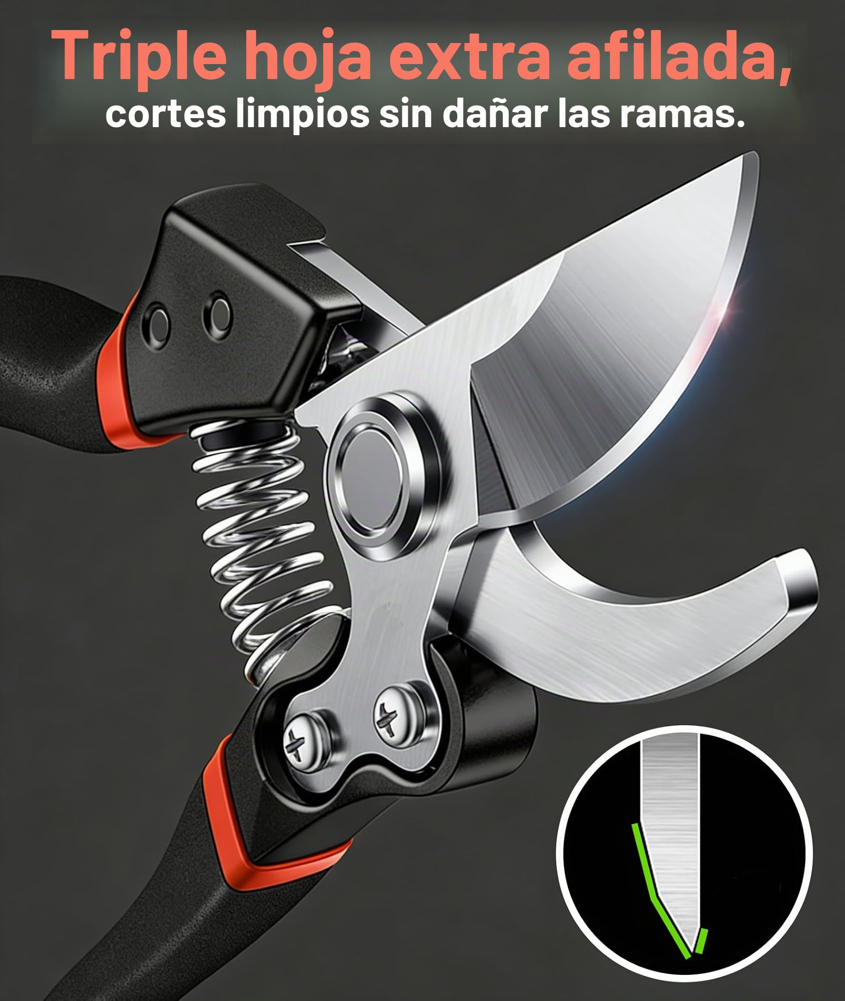 Tijeras de Podar SK-5 Inoxidables con Seguro Bloqueo, Tijeras podar Profesionales Cortan Ramas de 25mm, Herramientas jardineria para Rosas, Arbustos y Bonsáis