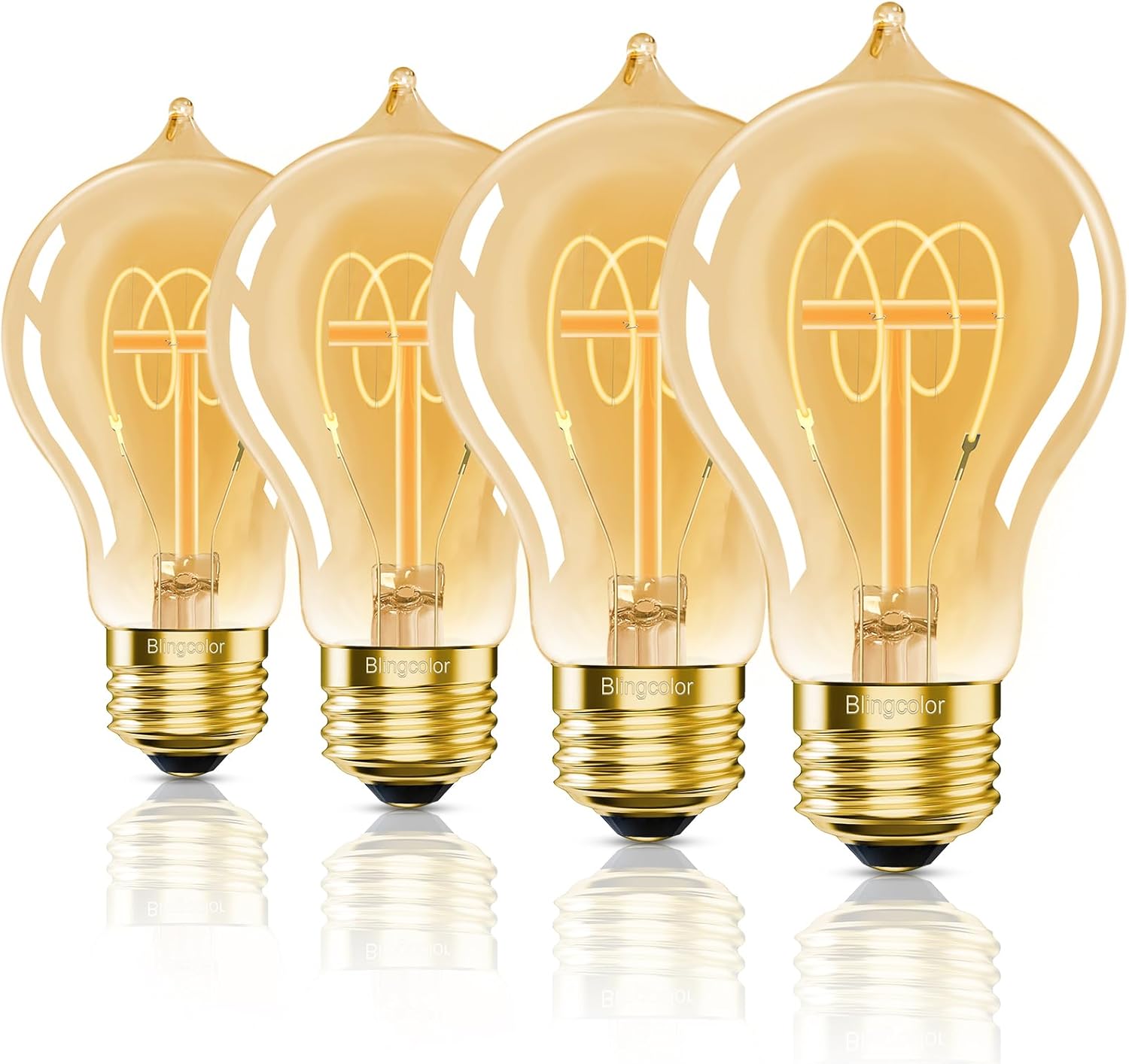 BLINGCOLOR A19 Vintage LED Edison Bulbs 40 Watt Equivalent, 4-PACK Dimmable E26 LED Light Bulbs 40 Watt, Amber Warm 2200K Decorative Light Bulbs for Farmhouse, Industrial, Modern Light fixtures, CRI90