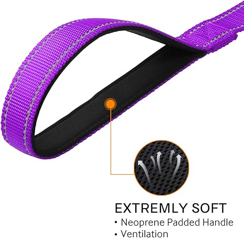 Vista 6 de Joytale Correa y collar para perro de 16-24 pulgadas, collares y correas acolchadas de neopreno suave reflectante para perros grandes, morado