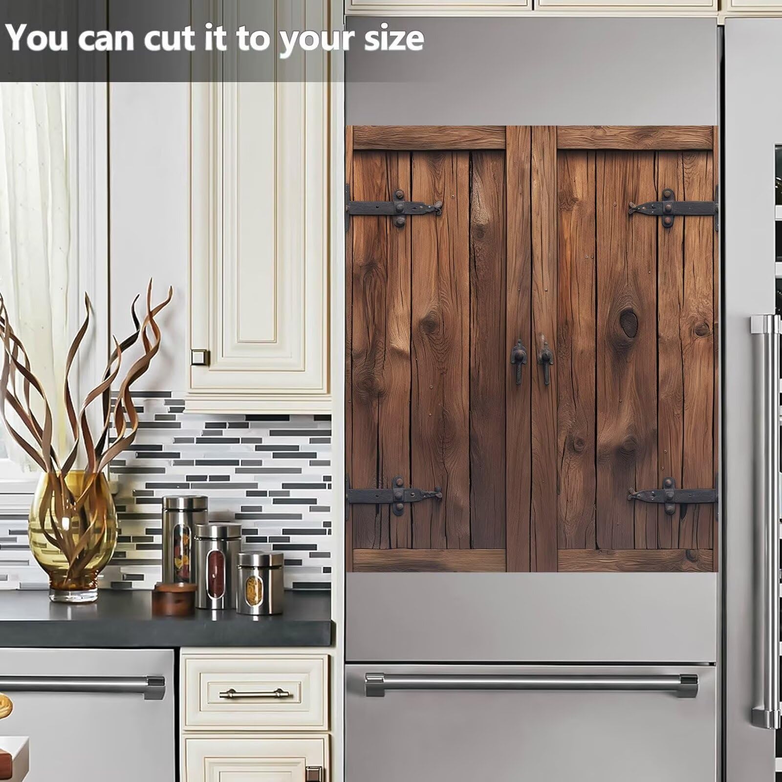 Vintage Wooden Door Dishwasher Magnet Cover - 23x26 Inch, Magnetic Backing, No Adhesive, Brown