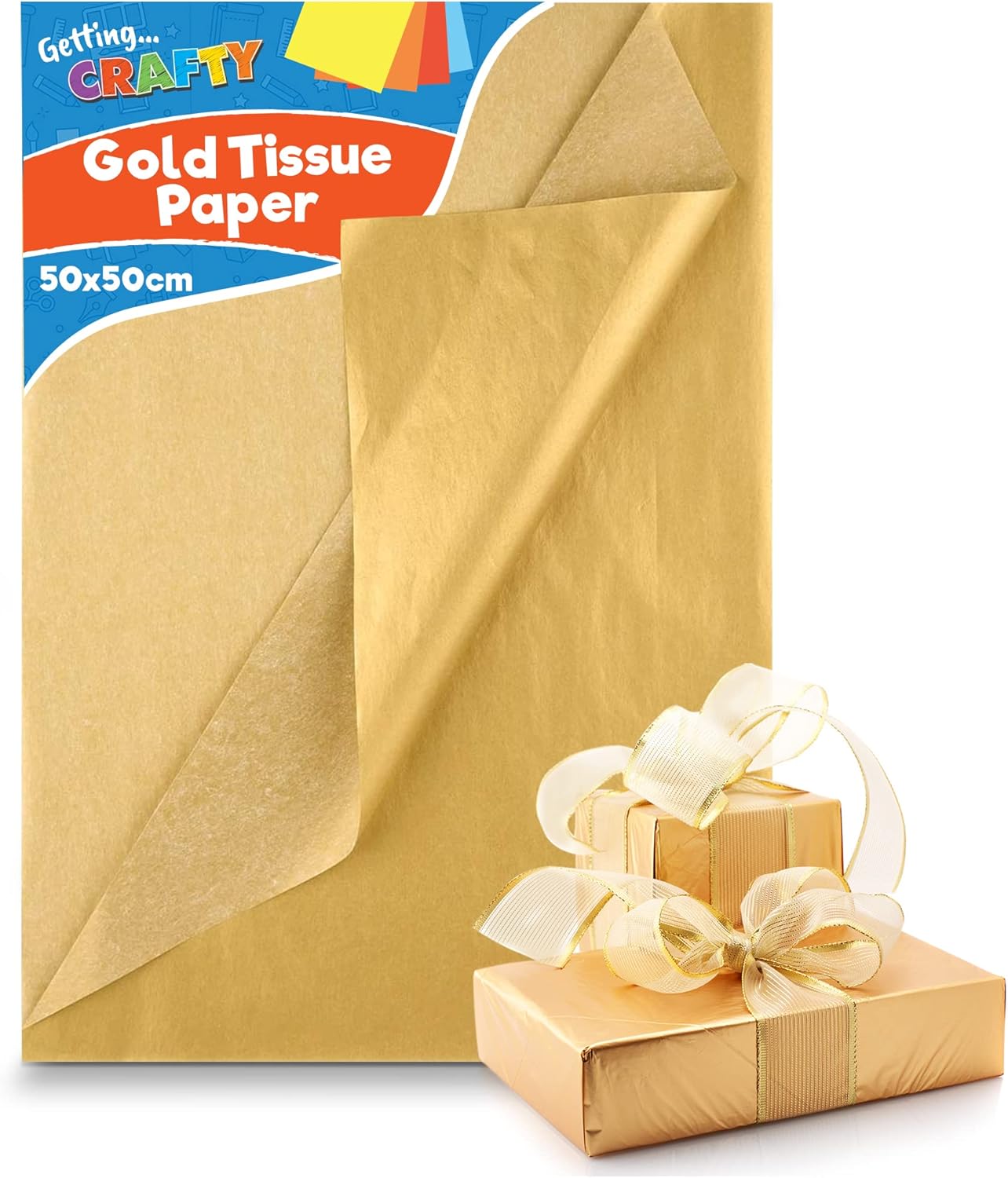 40pk Gold Tissue Paper for Wrapping Gifts 50cm x 50cm Gold Foil